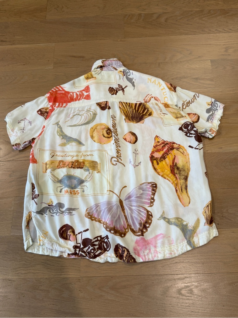 We The Free White Button-Front Shirt with Coral, Brown and Pastel Prints - Picture 3 of 4